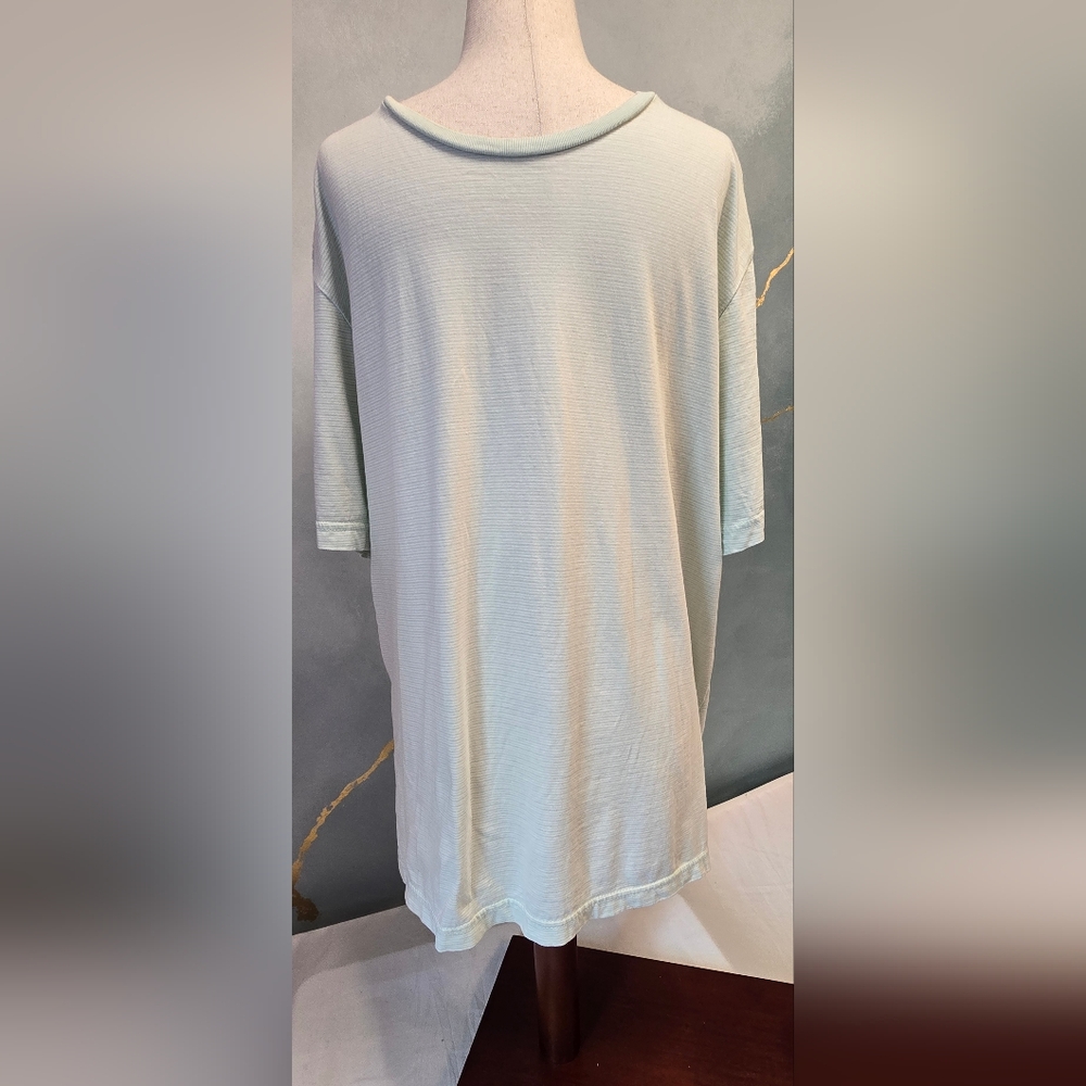 Tasso Elba Light Green And White Subtle Stripe Short Sleeve Shirt L